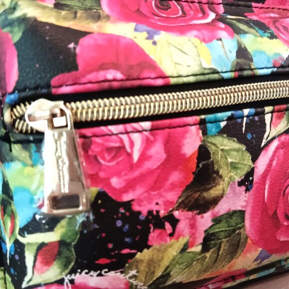 NEW 💥 JUICY COUTURE SMALL Black Backpack with Deep Pink Roses ~ Adorable!! - Picture 7 of 10